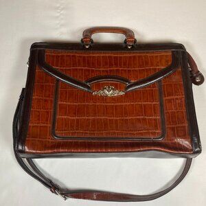 Brighton Crocodile Embossed Leather Finish Brown Attaché Briefcase w/Strap